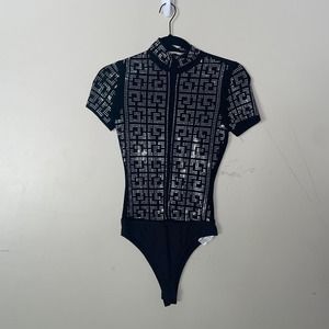 Black studded sequin bodysuit
